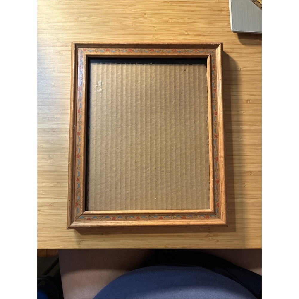 VTG Wood Hanging Picture Frame 9.5"x 7.75"Mid Century Danish Modern Hand Painted
